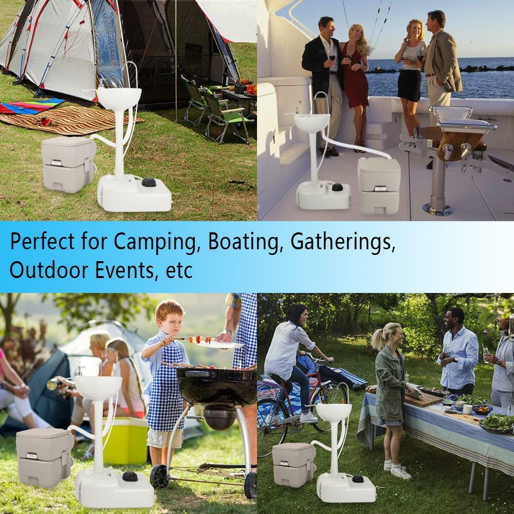 Camping Wash Set Portable 20L Flush Toilet Hand Wash Sink Basin Towel Holder