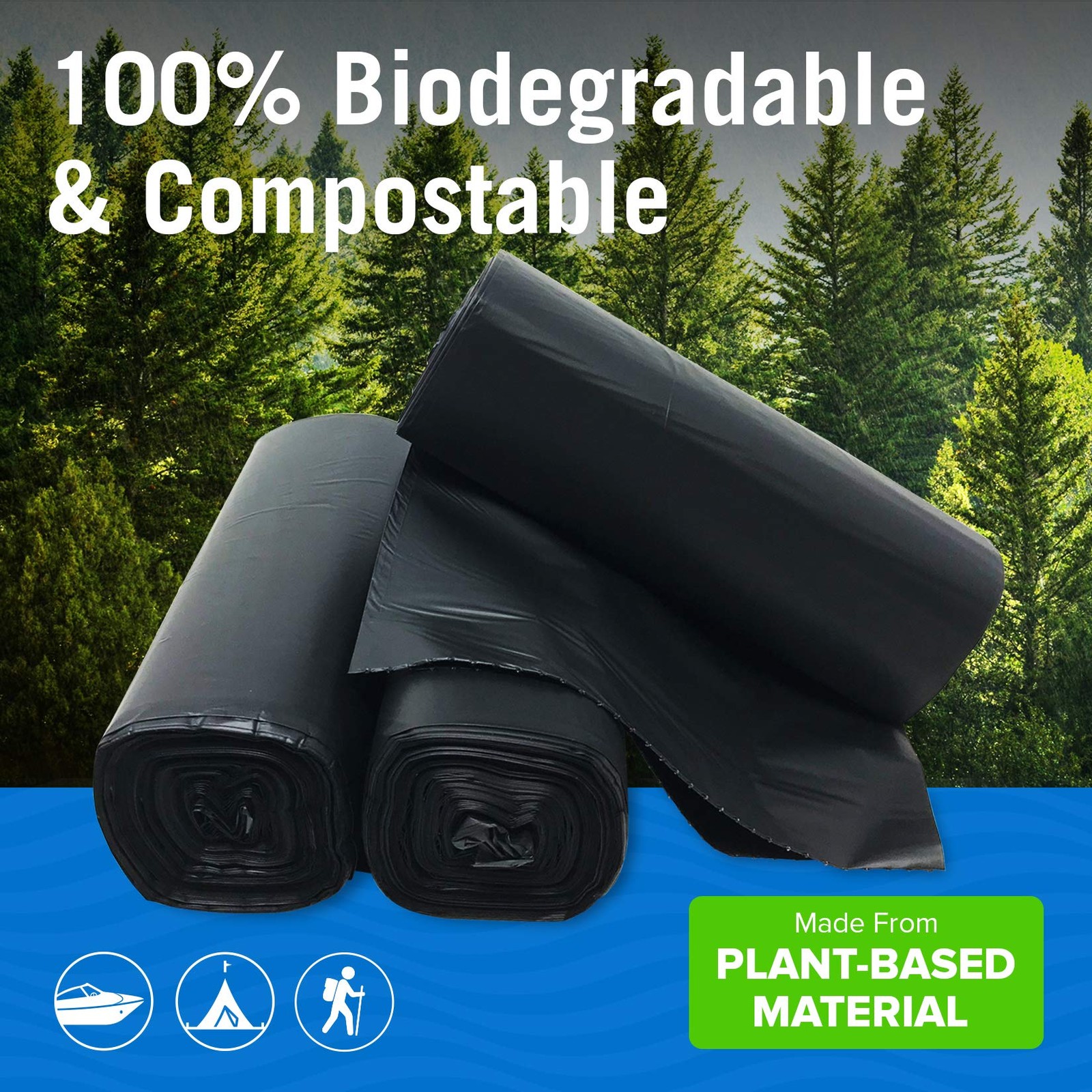 Biodegradable Toilet Bags 8 Gallon for 5 Gallon Buckets Camping & Outdoor Use