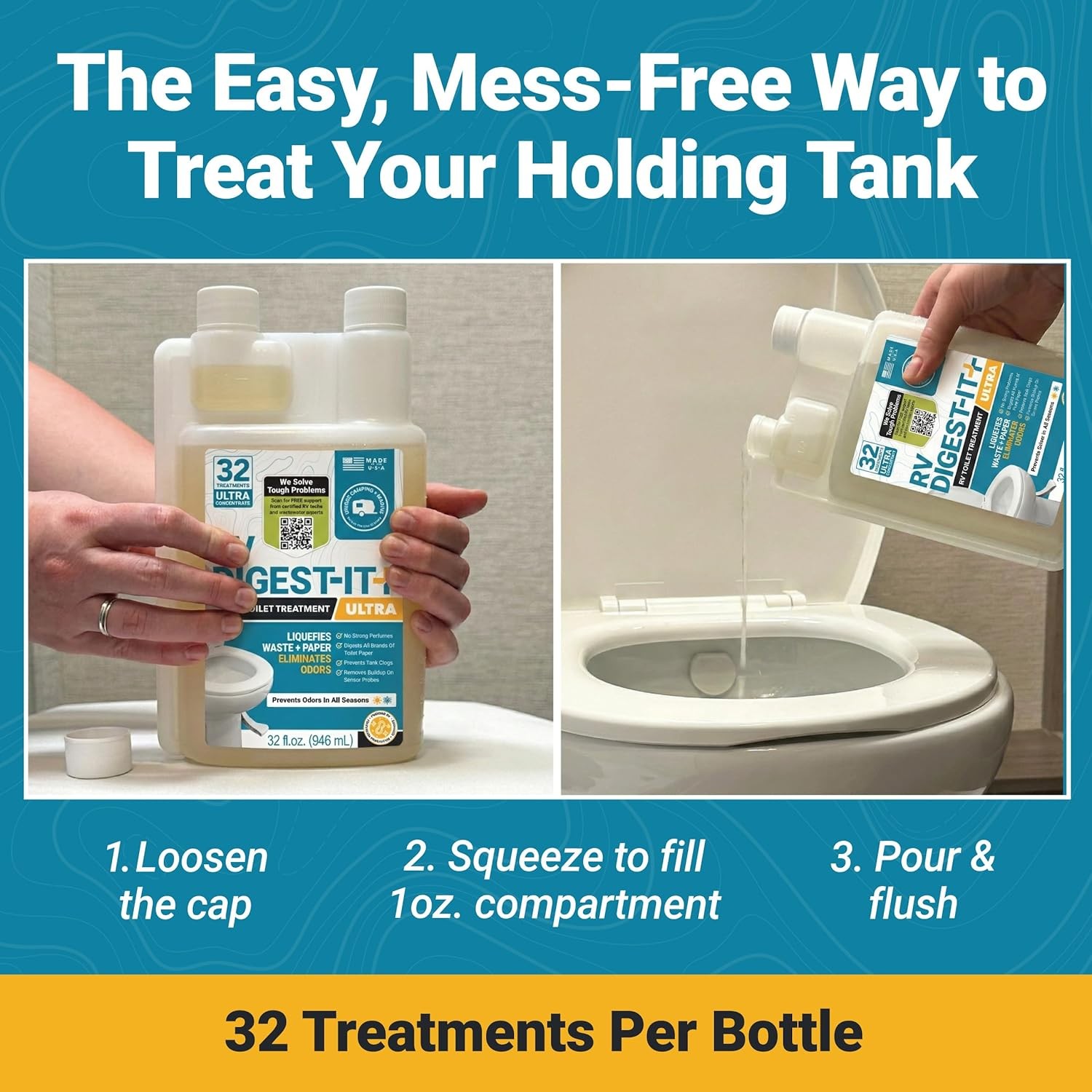 Unique RV Digest-It Ultra RV Toilet Treatment, 32 Uses, Super Concentrated – Eli