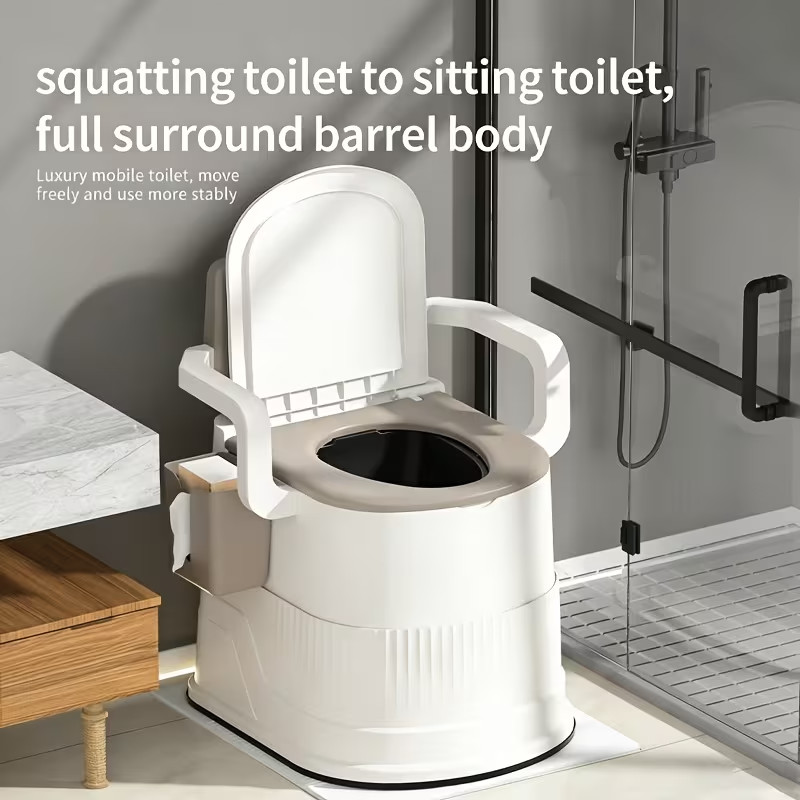 Bedside Commode Portable Toilet for Adults & elderly, Mobile Camping Toilet