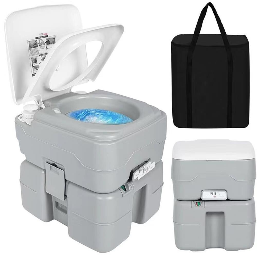 SereneLife 20-L Outdoor Portable Toilet w/ Detachable Waste Holding Tank-Gray