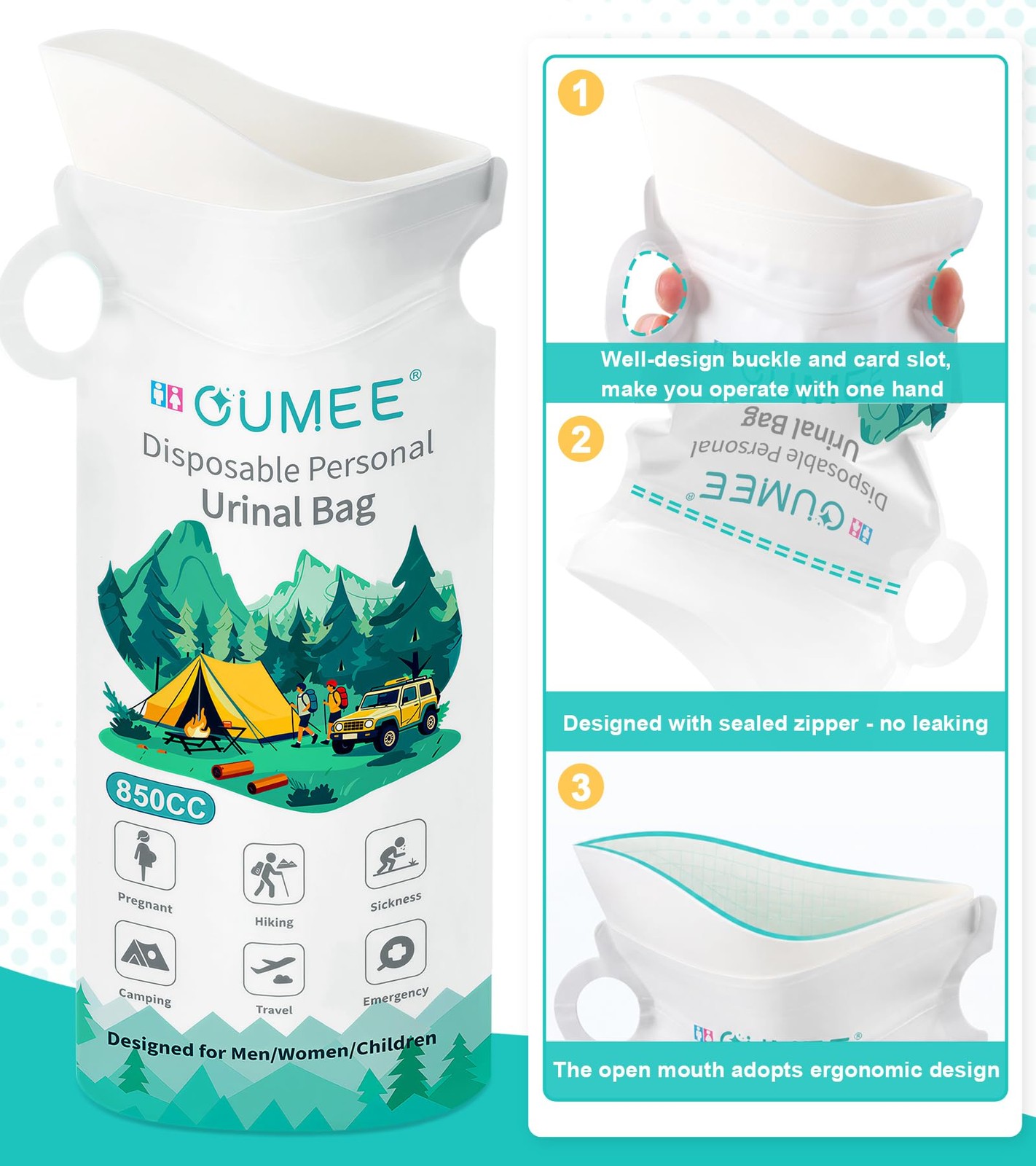 OUMEE 800ML Emergency Disposable Urinal Bags, 8/12/20/23/28 Pcs Large, white