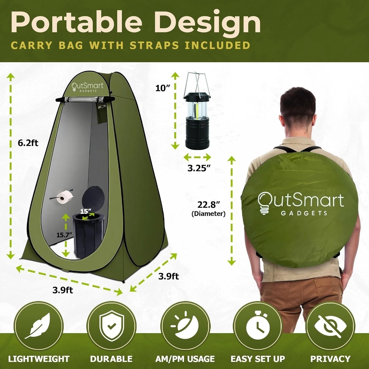 Portable Camping Toilet Set with Privacy Tent & Lantern