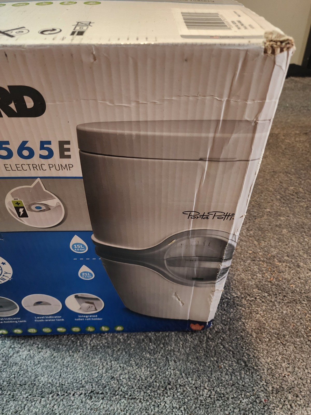 Thetford Porta Potti 565E Curve Portable RV or Boat Toilet