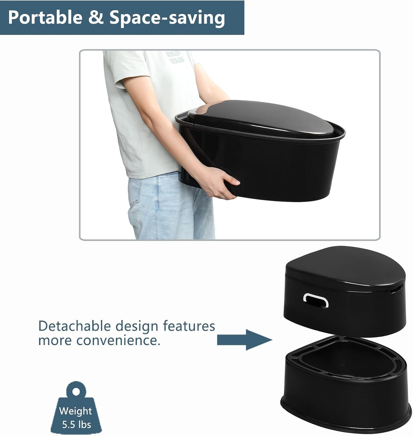 Portable Toilet | Indoor Outdoor Commode w/Detachable Inner Bucket & Remo