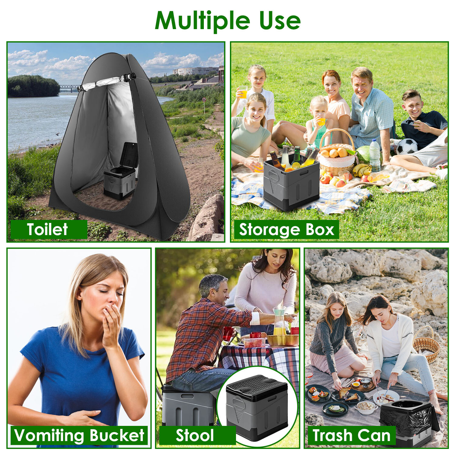 20L/5Gal Folding Toilet Outdoor Travel Camping Potty Car Toilet with Trash Bags