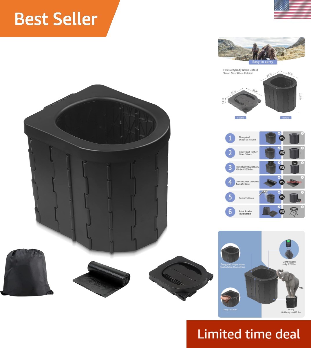 Portable Toilet for Camping & Travel – Comfort and Hygiene Anywhere, 2.8 lbs