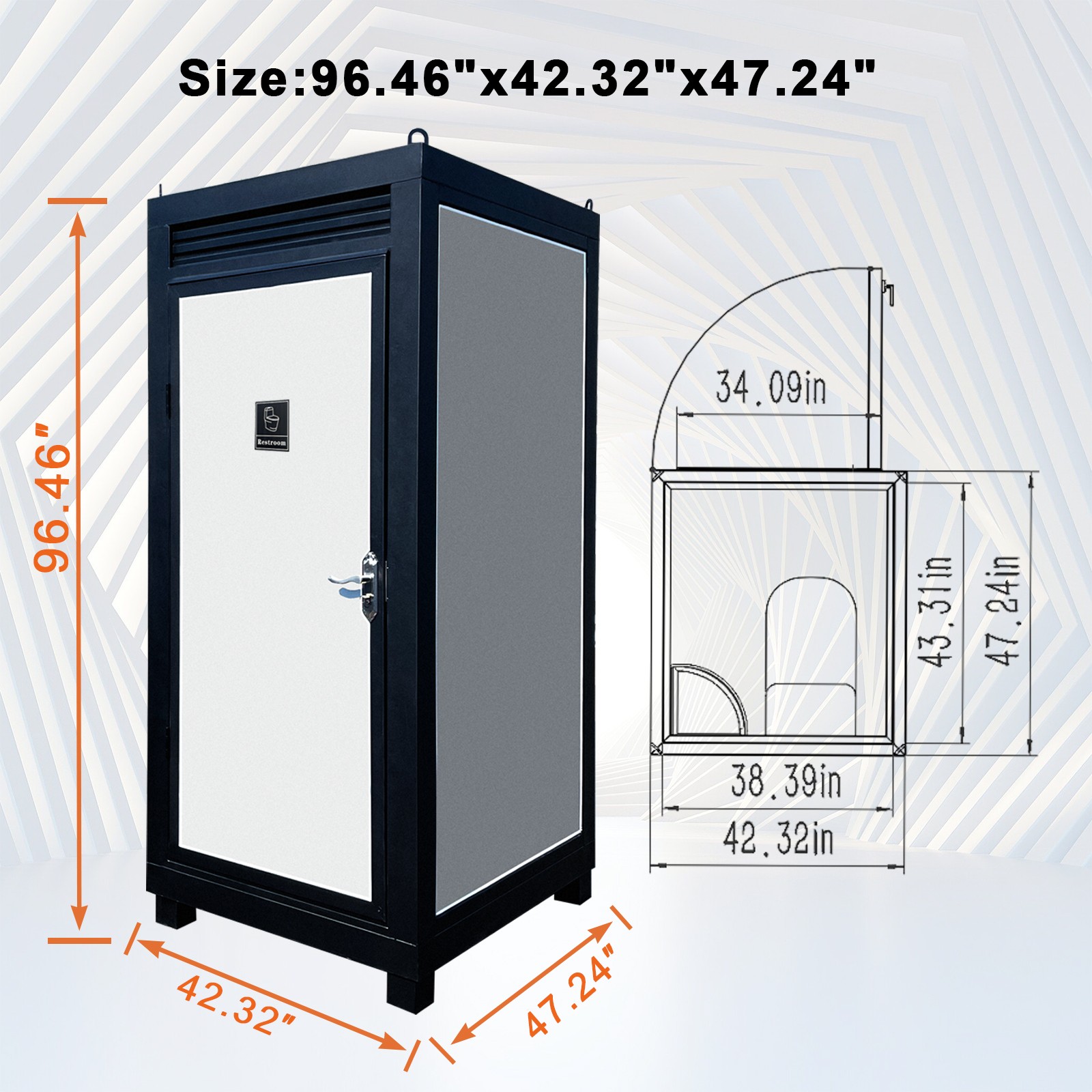 Heavy Duty Steel Portable Toilet Cabin Outdoor Restroom with Sink Light Vent Fan