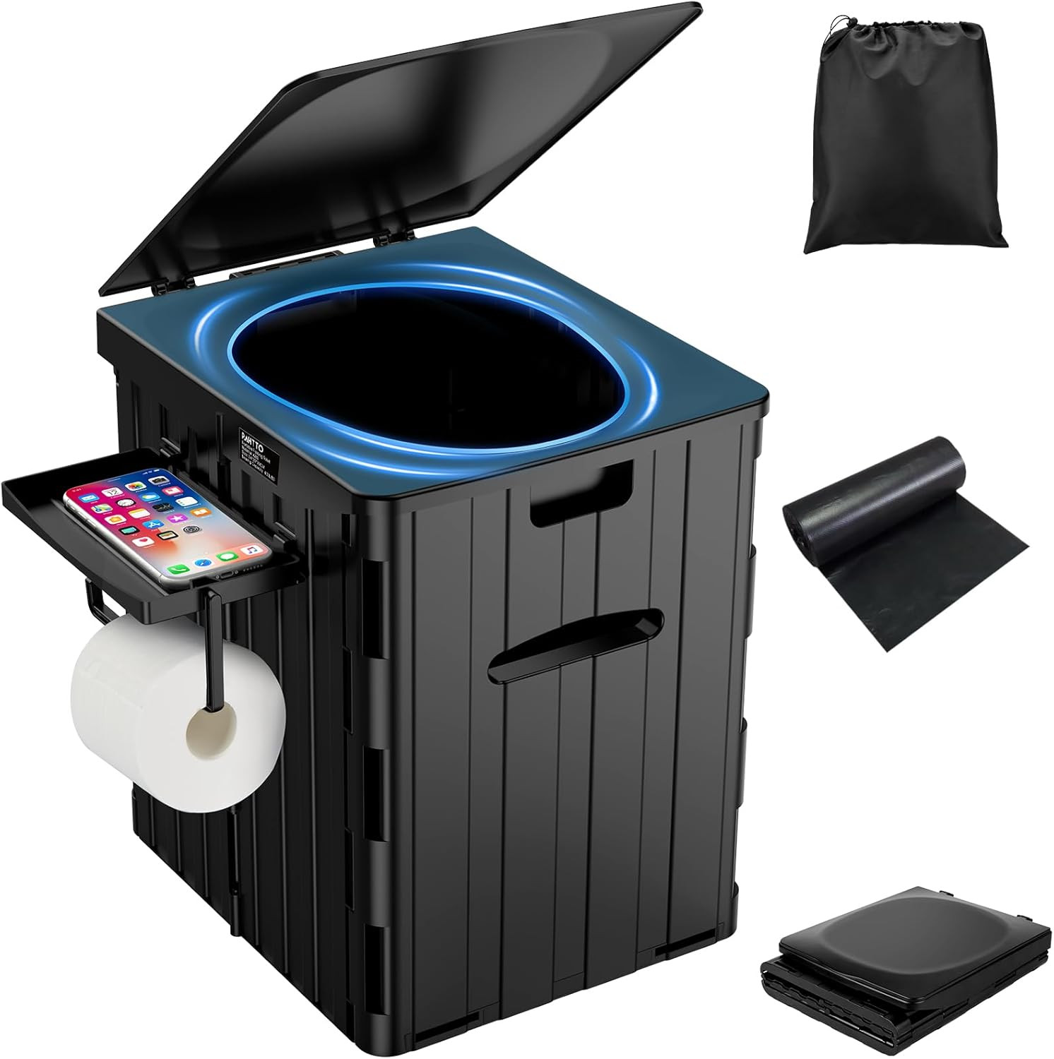 XL Portable Toilet for Adults, Extra Large 15.4″H Foldable Camping with Detachab