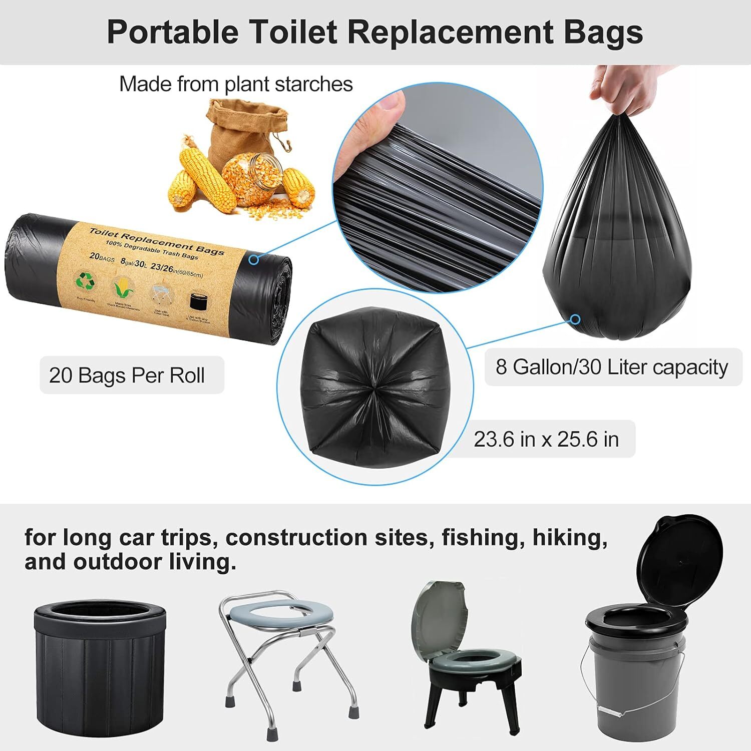 New 50 Count Toilet Replace Bags 8 Gallon 30 Liter Heavy Duty 1 Mil Compost Bags