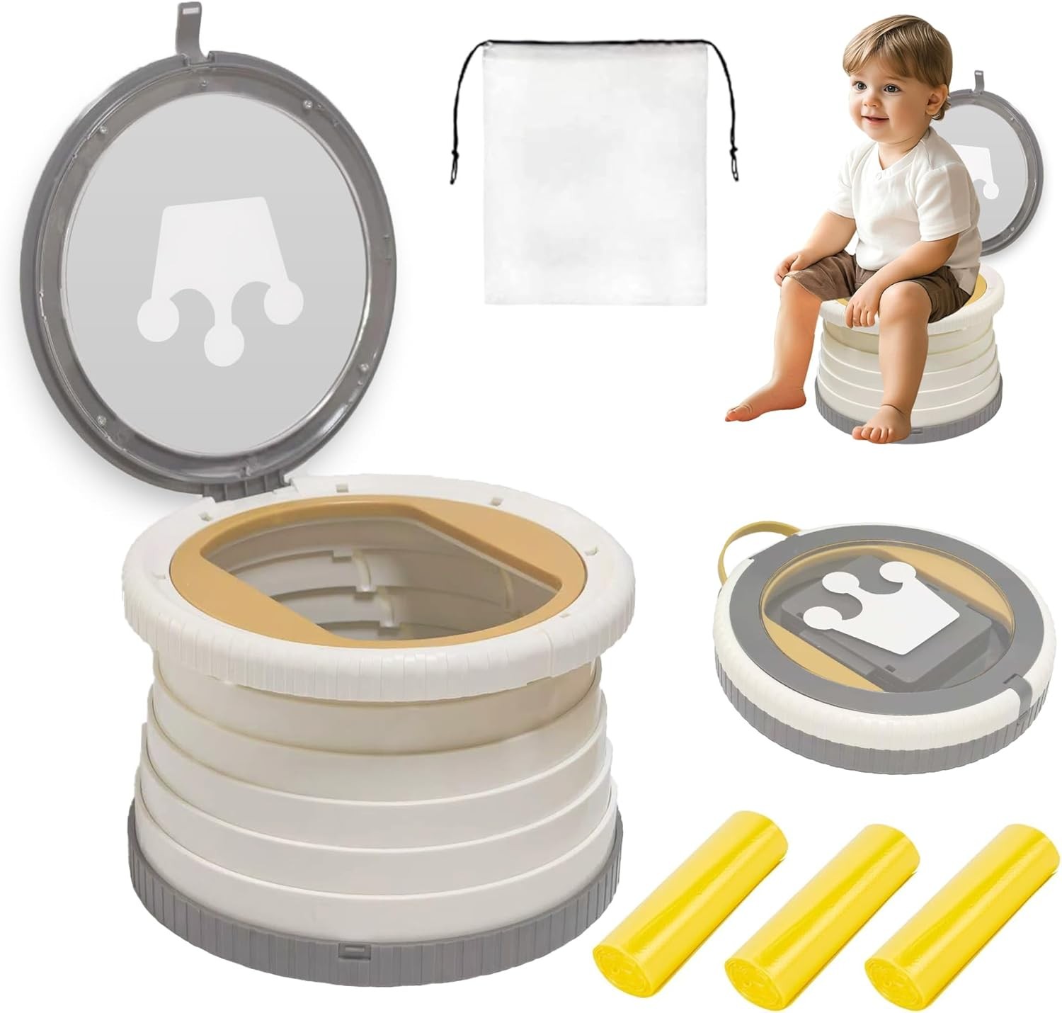 Grey Foldable Toddler Training Potty Seat Portable Travel Toilet Seat