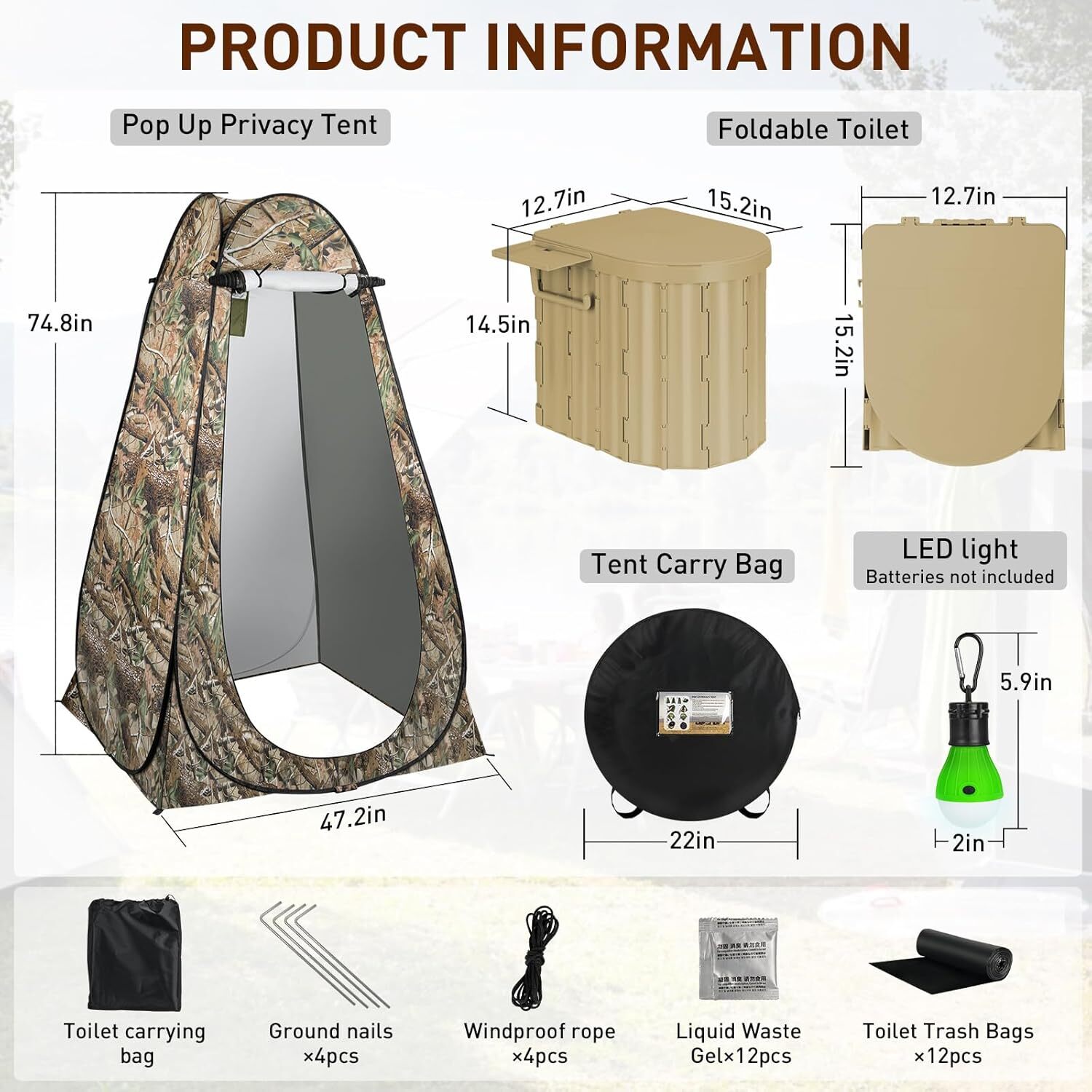 Portable Potty Toilet with Pop-Up Privacy Tent Outdoor Camping Travel Mobile US