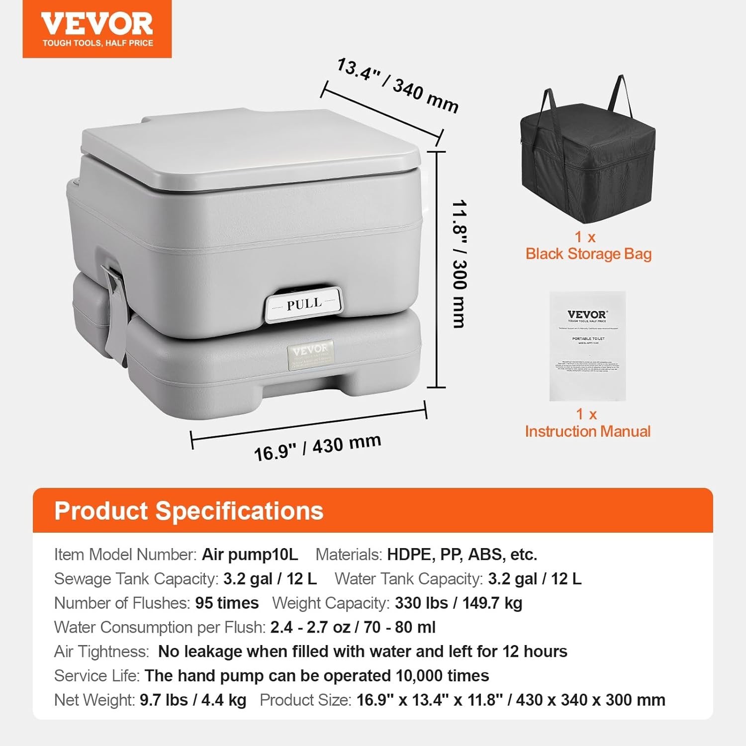 Portable Camping Toilet with 3.2 Gal Waste & Flush Tanks, Pressurized Flush, …