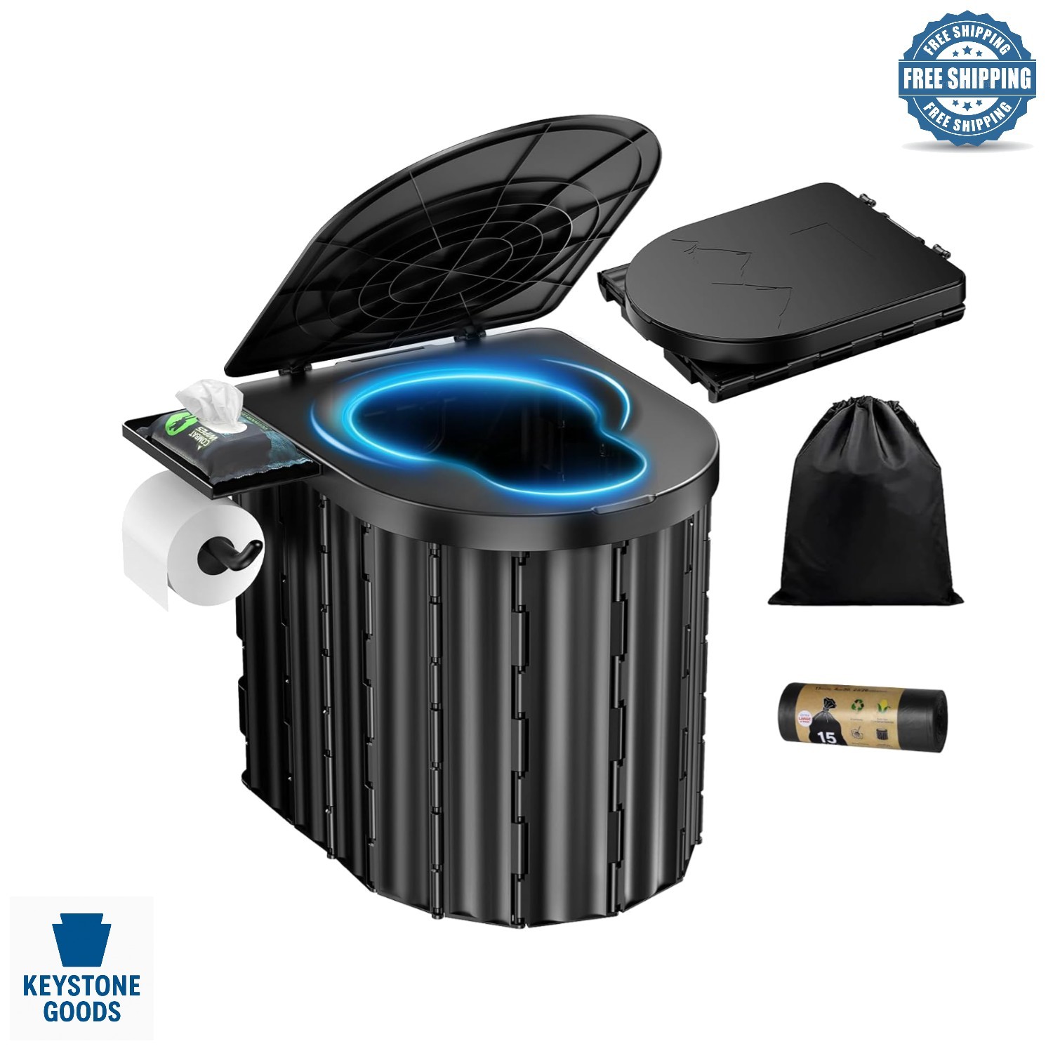 Heavy-Duty Portable Camping Toilet with Removable Paper Holder & 450 Lbs Capa…