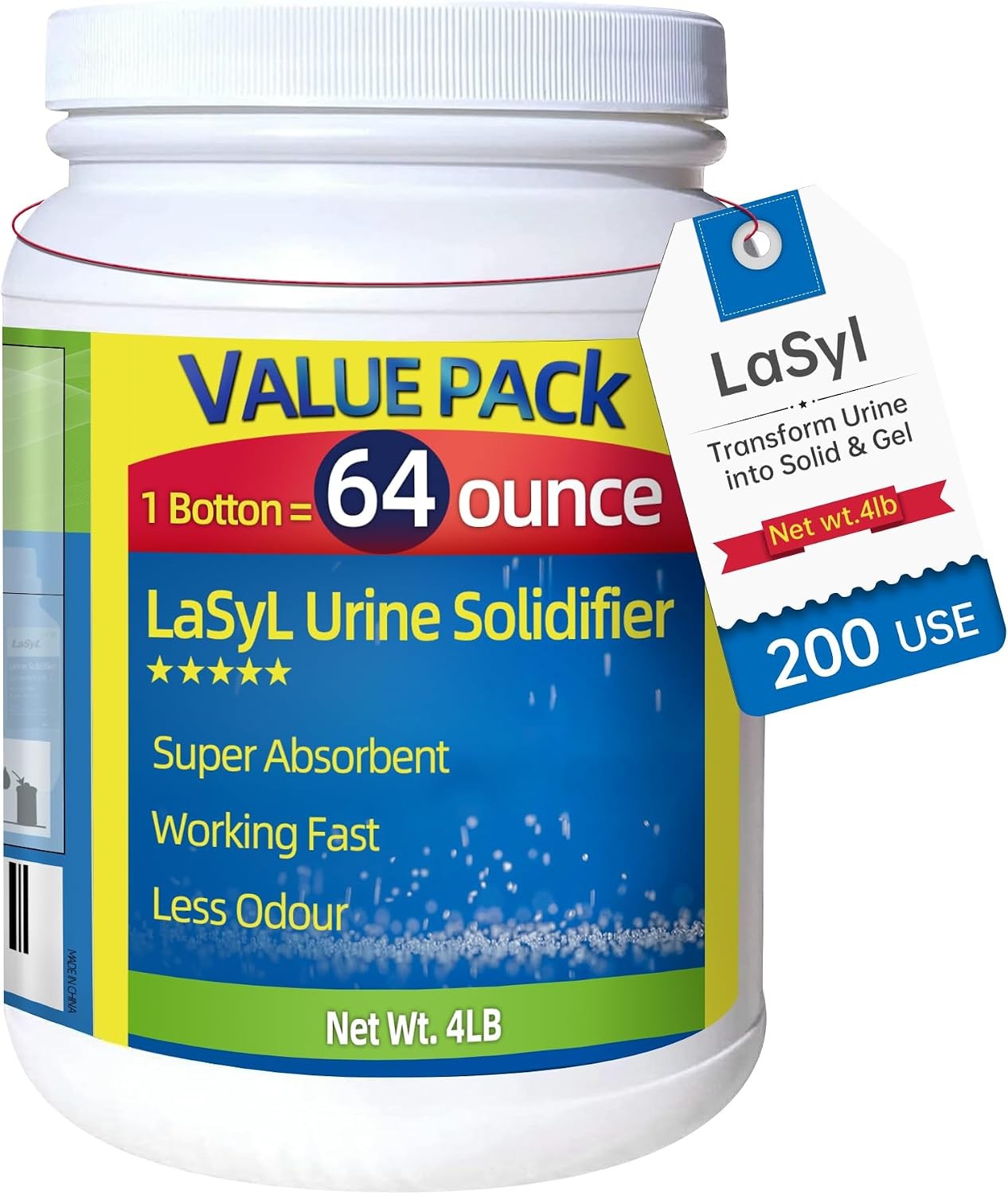 Super Absorbent Powder – 50/100/200 use, Solidify & Gel Urine in 1 Min, Deodoriz