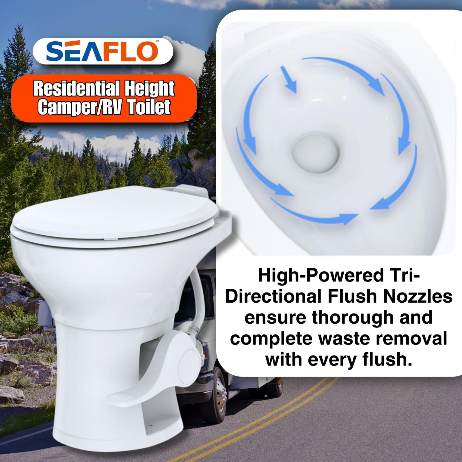 SEAFLO Ceramic Residential Height Camper/RV Toilet with Sprayer Attachment